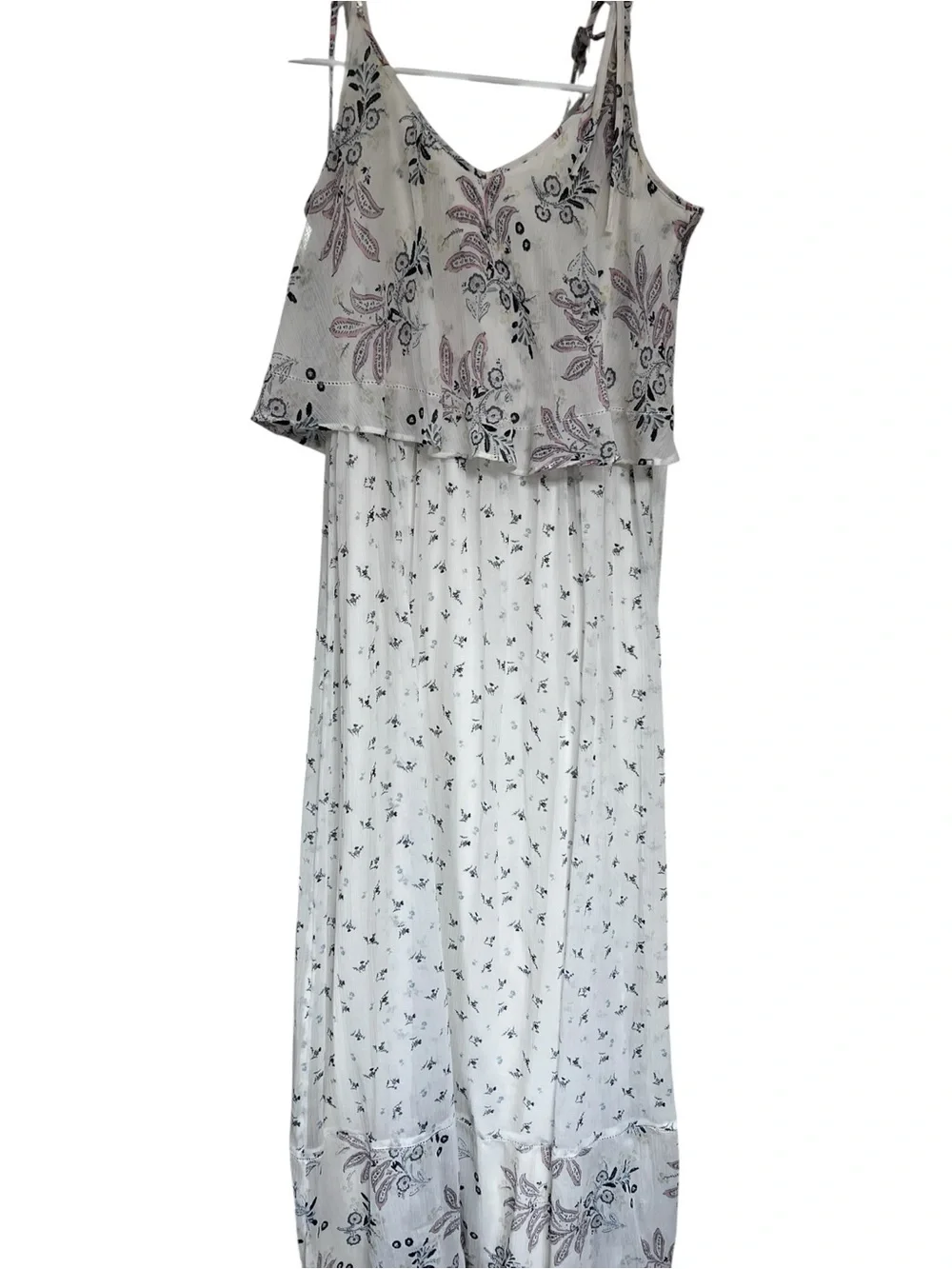 Abercrombie & Fitch White Maxi Dress with Pink Paisley and Black Floral Accents